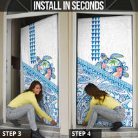 Hawaiian Abstract Sea Turtle Door Cover Polynesian Tapa Art and Kakau Tattoo White WaterColor LT03 - Polynesian Pride