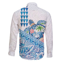 Hawaiian Abstract Sea Turtle Family Matching Short Sleeve Bodycon Dress and Hawaiian Shirt Polynesian Tapa Art and Kakau Tattoo White WaterColor LT03 - Polynesian Pride