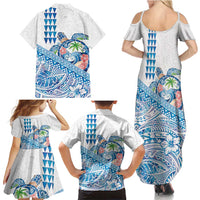 Hawaiian Abstract Sea Turtle Family Matching Summer Maxi Dress and Hawaiian Shirt Polynesian Tapa Art and Kakau Tattoo White WaterColor LT03 - Polynesian Pride