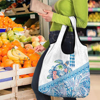Hawaiian Abstract Sea Turtle Grocery Bag Polynesian Tapa Art and Kakau Tattoo White WaterColor LT03 - Polynesian Pride