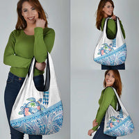 Hawaiian Abstract Sea Turtle Grocery Bag Polynesian Tapa Art and Kakau Tattoo White WaterColor LT03 - Polynesian Pride