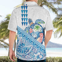 Hawaiian Abstract Sea Turtle Hawaiian Shirt Polynesian Tapa Art and Kakau Tattoo White WaterColor LT03 - Polynesian Pride