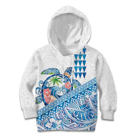 Hawaiian Abstract Sea Turtle Kid Hoodie Polynesian Tapa Art and Kakau Tattoo White WaterColor LT03 Hoodie White - Polynesian Pride