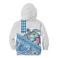 Hawaiian Abstract Sea Turtle Kid Hoodie Polynesian Tapa Art and Kakau Tattoo White WaterColor LT03 - Polynesian Pride