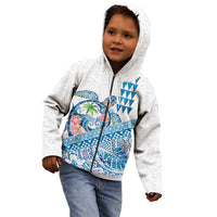 Hawaiian Abstract Sea Turtle Kid Hoodie Polynesian Tapa Art and Kakau Tattoo White WaterColor LT03 - Polynesian Pride