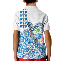 Hawaiian Abstract Sea Turtle Kid Polo Shirt Polynesian Tapa Art and Kakau Tattoo White WaterColor LT03 - Polynesian Pride