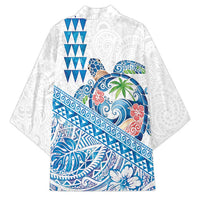 Hawaiian Abstract Sea Turtle Kimono Polynesian Tapa Art and Kakau Tattoo White WaterColor LT03 - Polynesian Pride
