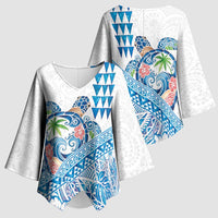 Hawaiian Abstract Sea Turtle Kimono Sleeve Blouse Polynesian Tapa Art and Kakau Tattoo White WaterColor LT03 - Polynesian Pride