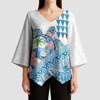 Hawaiian Abstract Sea Turtle Kimono Sleeve Blouse Polynesian Tapa Art and Kakau Tattoo White WaterColor LT03 - Polynesian Pride