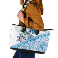 Hawaiian Abstract Sea Turtle Leather Tote Bag Polynesian Tapa Art and Kakau Tattoo White WaterColor LT03 White - Polynesian Pride