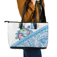 Hawaiian Abstract Sea Turtle Leather Tote Bag Polynesian Tapa Art and Kakau Tattoo White WaterColor LT03 - Polynesian Pride