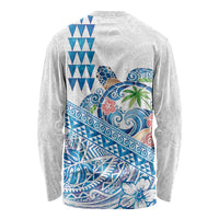 Hawaiian Abstract Sea Turtle Long Sleeve Shirt Polynesian Tapa Art and Kakau Tattoo White WaterColor LT03 - Polynesian Pride