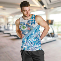 Hawaiian Abstract Sea Turtle Men Tank Top Polynesian Tapa Art and Kakau Tattoo White WaterColor LT03 White - Polynesian Pride