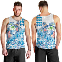 Hawaiian Abstract Sea Turtle Men Tank Top Polynesian Tapa Art and Kakau Tattoo White WaterColor LT03 - Polynesian Pride