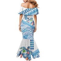 Hawaiian Abstract Sea Turtle Mermaid Dress Polynesian Tapa Art and Kakau Tattoo White WaterColor LT03 - Polynesian Pride