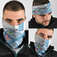 Hawaiian Abstract Sea Turtle Neck Gaiter Polynesian Tapa Art and Kakau Tattoo White WaterColor LT03 - Polynesian Pride