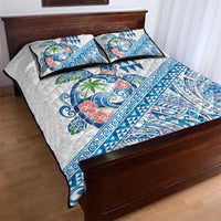 Hawaiian Abstract Sea Turtle Quilt Bed Set Polynesian Tapa Art and Kakau Tattoo White WaterColor LT03 - Polynesian Pride