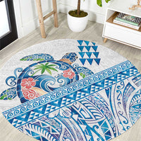 Hawaiian Abstract Sea Turtle Round Carpet Polynesian Tapa Art and Kakau Tattoo White WaterColor LT03 White - Polynesian Pride