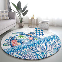 Hawaiian Abstract Sea Turtle Round Carpet Polynesian Tapa Art and Kakau Tattoo White WaterColor LT03 - Polynesian Pride