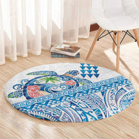 Hawaiian Abstract Sea Turtle Round Carpet Polynesian Tapa Art and Kakau Tattoo White WaterColor LT03 - Polynesian Pride
