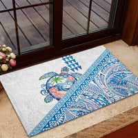 Hawaiian Abstract Sea Turtle Rubber Doormat Polynesian Tapa Art and Kakau Tattoo White WaterColor LT03 - Polynesian Pride