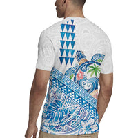 Hawaiian Abstract Sea Turtle Rugby Jersey Polynesian Tapa Art and Kakau Tattoo White WaterColor LT03 - Polynesian Pride