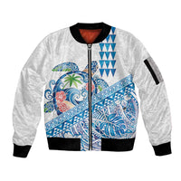 Hawaiian Abstract Sea Turtle Sleeve Zip Bomber Jacket Polynesian Tapa Art and Kakau Tattoo White WaterColor LT03 Unisex White - Polynesian Pride