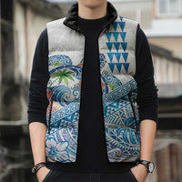 Hawaiian Abstract Sea Turtle Sleeveless Puffer Jacket Polynesian Tapa Art and Kakau Tattoo White WaterColor LT03 - Polynesian Pride