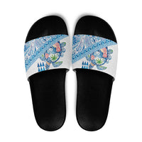 Hawaiian Abstract Sea Turtle Slide Sandals Polynesian Tapa Art and Kakau Tattoo White WaterColor LT03 White - Polynesian Pride