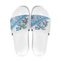 Hawaiian Abstract Sea Turtle Slide Sandals Polynesian Tapa Art and Kakau Tattoo White WaterColor LT03 White - Polynesian Pride