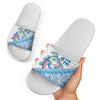 Hawaiian Abstract Sea Turtle Slide Sandals Polynesian Tapa Art and Kakau Tattoo White WaterColor LT03 - Polynesian Pride
