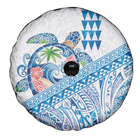 Hawaiian Abstract Sea Turtle Spare Tire Cover Polynesian Tapa Art and Kakau Tattoo White WaterColor LT03 - Polynesian Pride
