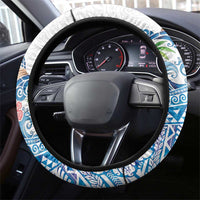 Hawaiian Abstract Sea Turtle Steering Wheel Cover Polynesian Tapa Art and Kakau Tattoo White WaterColor LT03 - Polynesian Pride