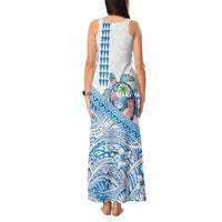 Hawaiian Abstract Sea Turtle Tank Maxi Dress Polynesian Tapa Art and Kakau Tattoo White WaterColor LT03 - Polynesian Pride
