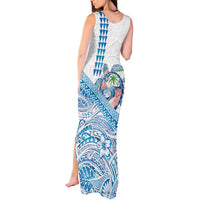 Hawaiian Abstract Sea Turtle Tank Maxi Dress Polynesian Tapa Art and Kakau Tattoo White WaterColor LT03 - Polynesian Pride