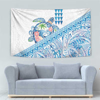 Hawaiian Abstract Sea Turtle Tapestry Polynesian Tapa Art and Kakau Tattoo White WaterColor LT03 - Polynesian Pride