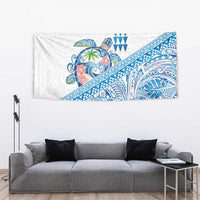 Hawaiian Abstract Sea Turtle Tapestry Polynesian Tapa Art and Kakau Tattoo White WaterColor LT03 - Polynesian Pride