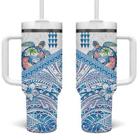 Hawaiian Abstract Sea Turtle Tumbler With Handle Polynesian Tapa Art and Kakau Tattoo White WaterColor LT03 One Size: 40 oz White - Polynesian Pride