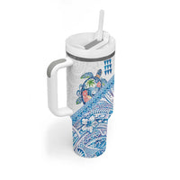 Hawaiian Abstract Sea Turtle Tumbler With Handle Polynesian Tapa Art and Kakau Tattoo White WaterColor LT03 - Polynesian Pride