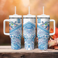 Hawaiian Abstract Sea Turtle Tumbler With Handle Polynesian Tapa Art and Kakau Tattoo White WaterColor LT03 - Polynesian Pride