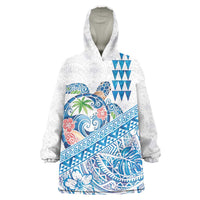 Hawaiian Abstract Sea Turtle Wearable Blanket Hoodie Polynesian Tapa Art and Kakau Tattoo White WaterColor LT03 One Size White - Polynesian Pride