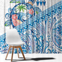 Hawaiian Abstract Sea Turtle Window Curtain Polynesian Tapa Art and Kakau Tattoo White WaterColor LT03 - Polynesian Pride