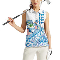 Hawaiian Abstract Sea Turtle Women Sleeveless Polo Shirt Polynesian Tapa Art and Kakau Tattoo White WaterColor LT03 - Polynesian Pride