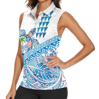 Hawaiian Abstract Sea Turtle Women Sleeveless Polo Shirt Polynesian Tapa Art and Kakau Tattoo White WaterColor LT03 - Polynesian Pride