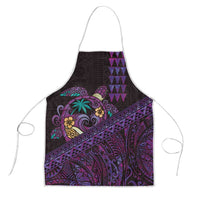Hawaiian Abstract Sea Turtle Apron Polynesian Tapa Art and Kakau Tattoo Purple WaterColor LT03 Black - Polynesian Pride