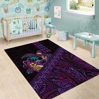 Hawaiian Abstract Sea Turtle Area Rug Polynesian Tapa Art and Kakau Tattoo Purple WaterColor LT03 - Polynesian Pride