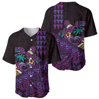 Hawaiian Abstract Sea Turtle Baseball Jersey Polynesian Tapa Art and Kakau Tattoo Purple WaterColor LT03 - Polynesian Pride
