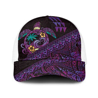 Hawaiian Abstract Sea Turtle Baseball Net Cap Polynesian Tapa Art and Kakau Tattoo Purple WaterColor LT03 One Size White Black - Polynesian Pride