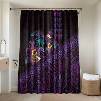 Hawaiian Abstract Sea Turtle Bathroom Set Polynesian Tapa Art and Kakau Tattoo Purple WaterColor LT03 Shower Curtain Only Black - Polynesian Pride