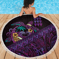 Hawaiian Abstract Sea Turtle Beach Blanket Polynesian Tapa Art and Kakau Tattoo Purple WaterColor LT03 - Polynesian Pride